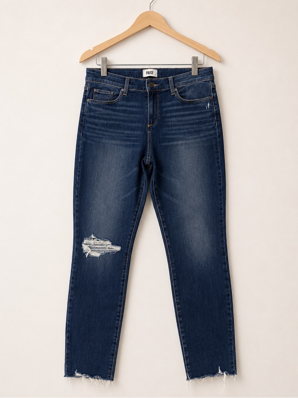 PAIGE Dark Wash Distressed Verdugo High Waist Ankle Lightweight Cropped Jeans